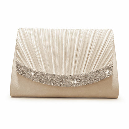 Rhinestone Pleated Evening Clutch Bag