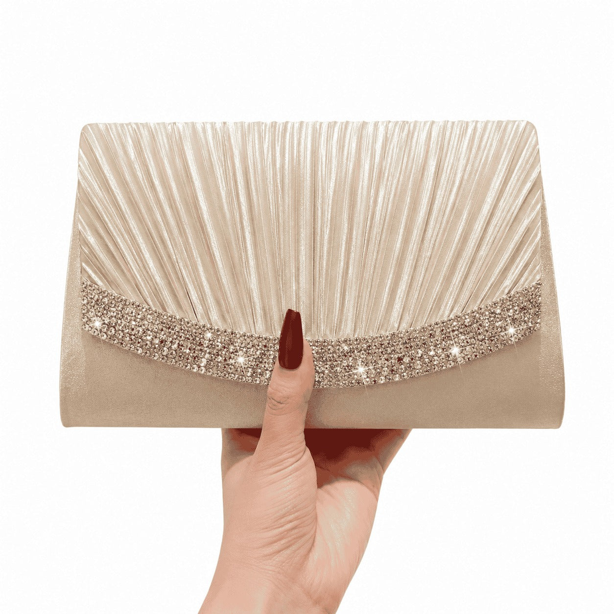 Rhinestone Pleated Evening Clutch Bag