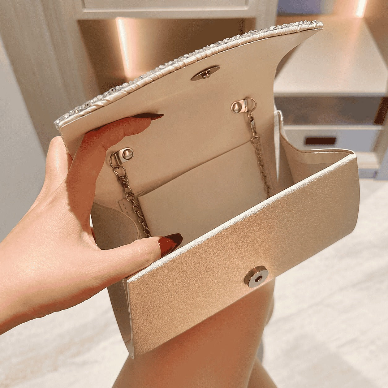 Rhinestone Pleated Evening Clutch Bag