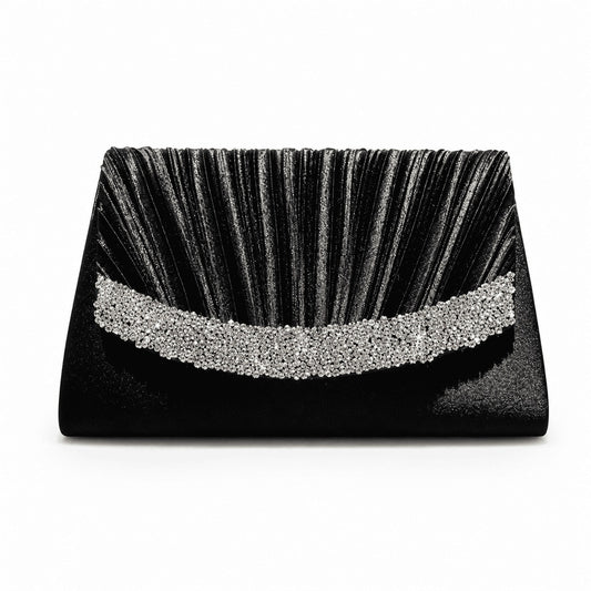 Rhinestone Pleated Evening Clutch Bag