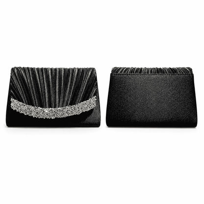 Rhinestone Pleated Evening Clutch Bag