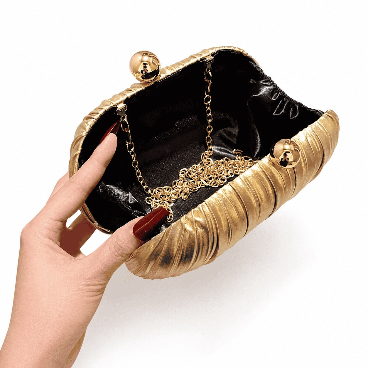 Gold Pleated Evening Clutch Bag