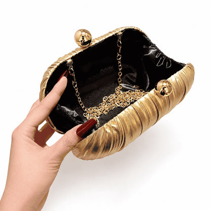 Gold Pleated Evening Clutch Bag