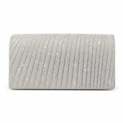 Sparkly Pleated Chain Evening Clutch Bag