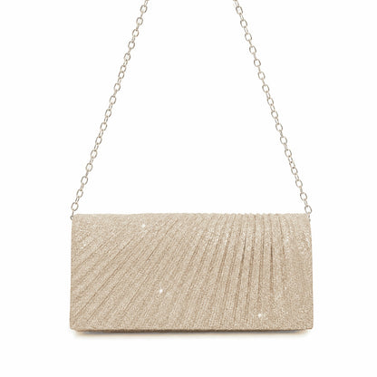 Sparkly Pleated Chain Evening Clutch Bag