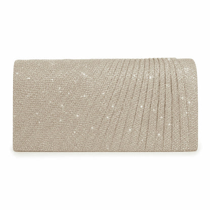 Sparkly Pleated Chain Evening Clutch Bag