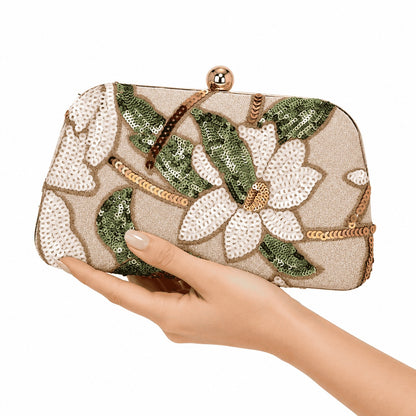 Floral Sequin Evening Clutch Bag
