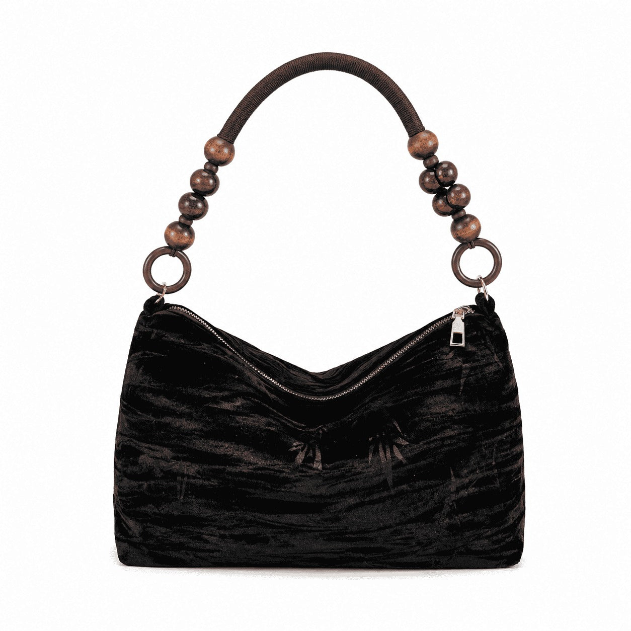 Black Velvet Beaded Handle Bag