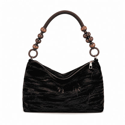 Black Velvet Beaded Handle Bag