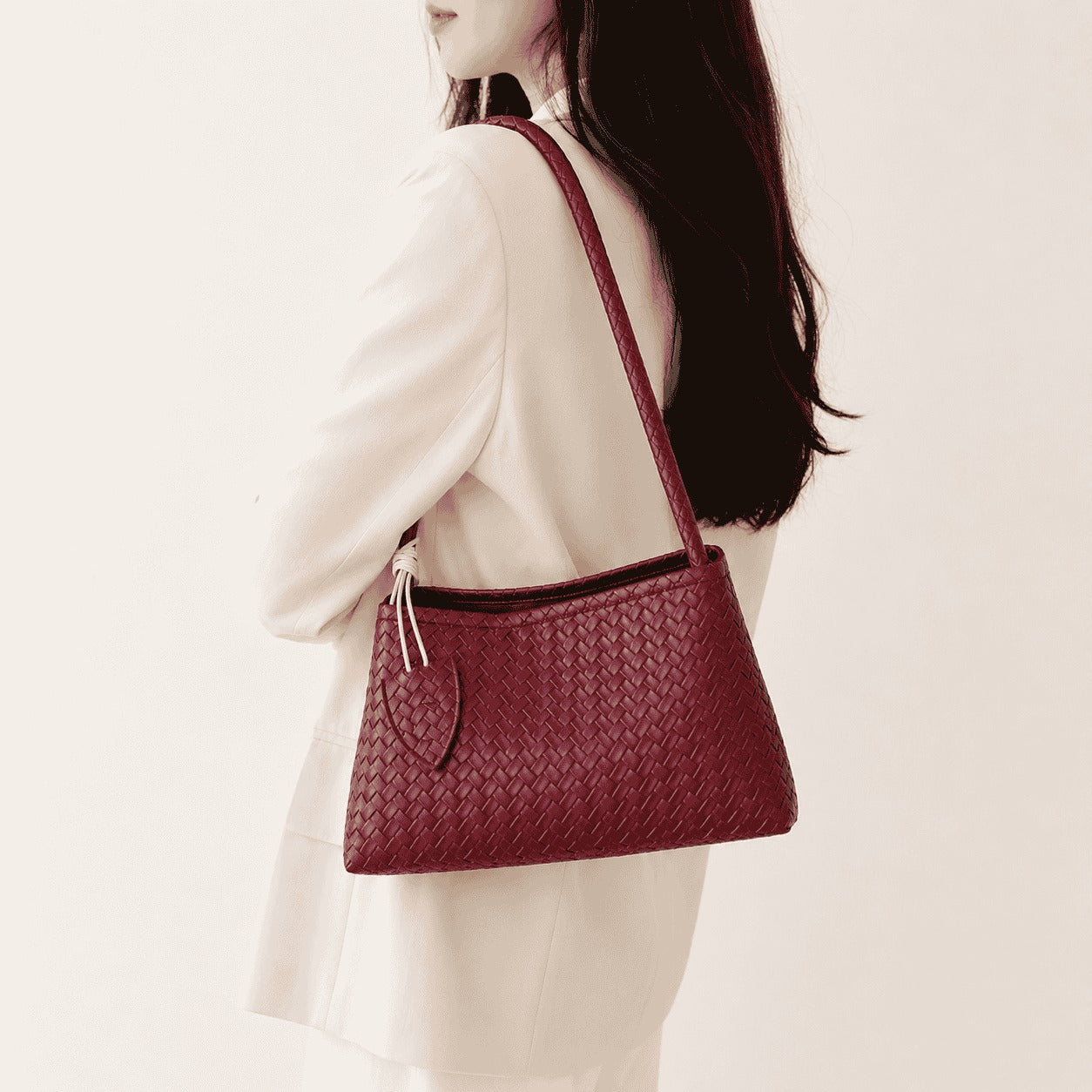 Burgundy Woven Shoulder Bag