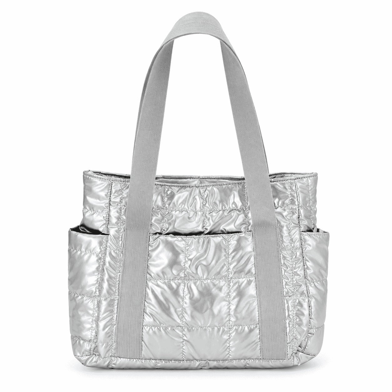 Silver Quilted Puffer Tote Bag