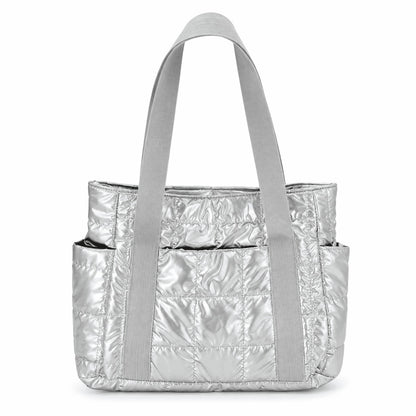 Silver Quilted Puffer Tote Bag