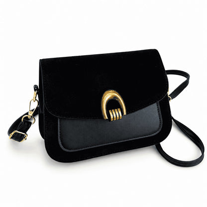 Black Velvet Gold Buckle Crossbody Bag