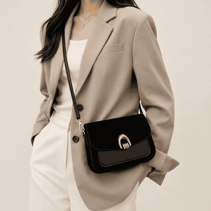 Black Velvet Gold Buckle Crossbody Bag