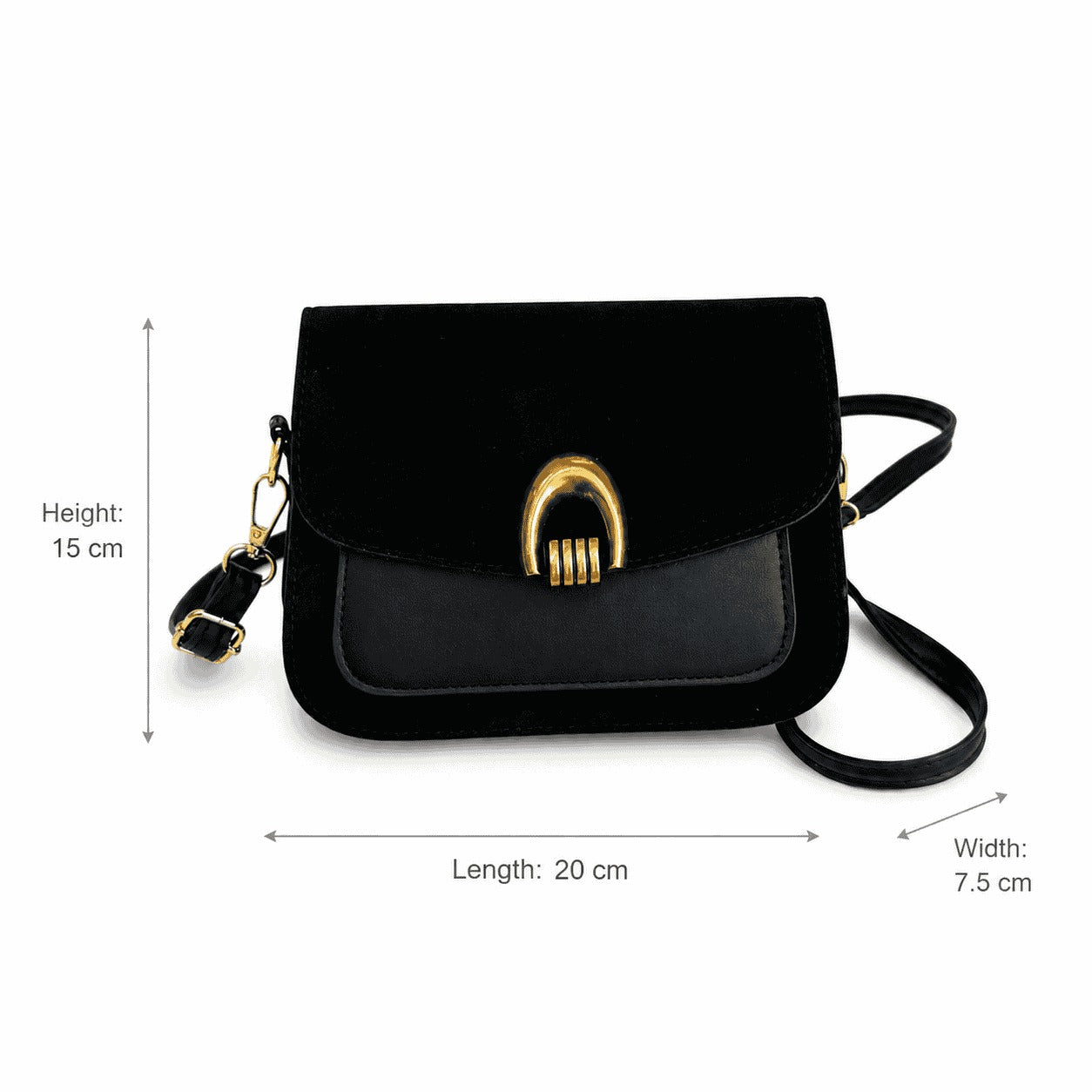 Black Velvet Gold Buckle Crossbody Bag