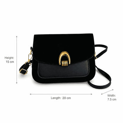 Black Velvet Gold Buckle Crossbody Bag