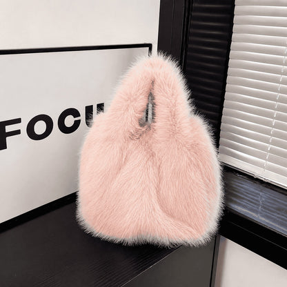 Blush Pink Faux Fur Tote Bag