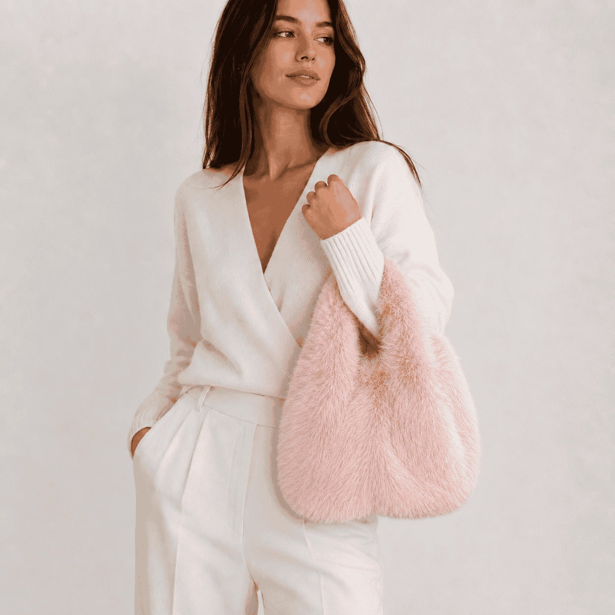 Blush Pink Faux Fur Tote Bag