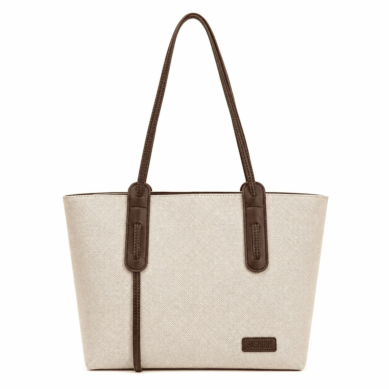 Ivory Canvas Brown Strap Tote Bag