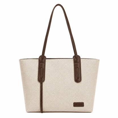 Ivory Canvas Brown Strap Tote Bag