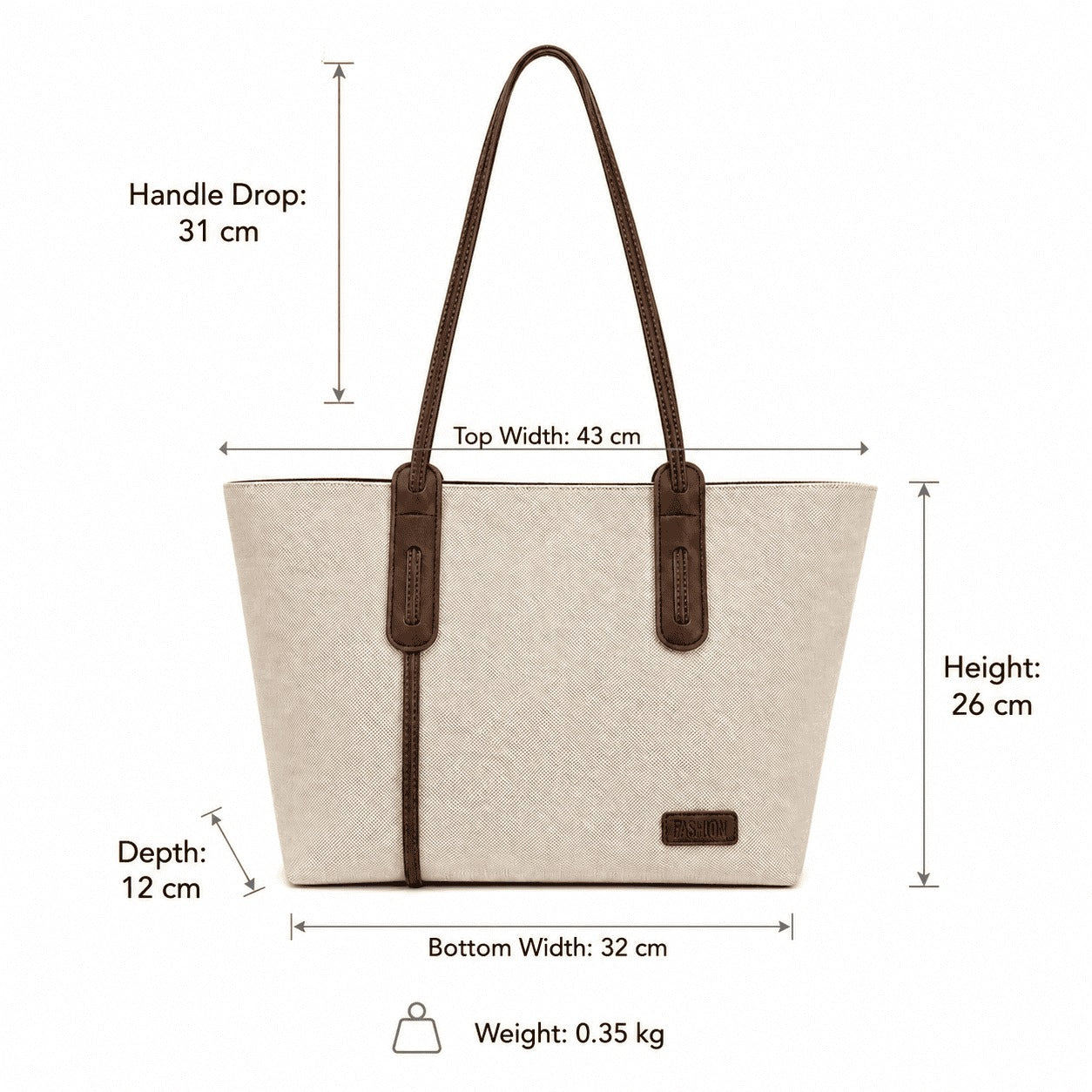 Ivory Canvas Brown Strap Tote Bag
