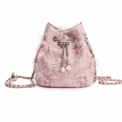 Blush Lace Pearl Bucket Bag