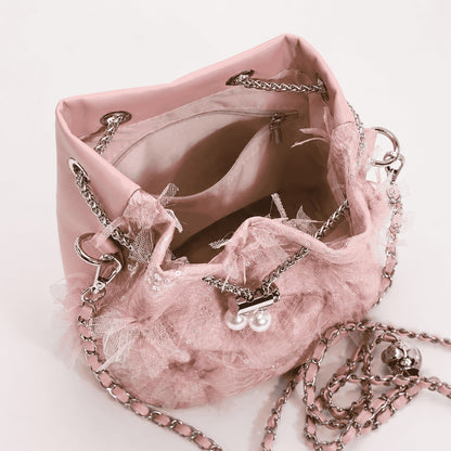 Blush Lace Pearl Bucket Bag