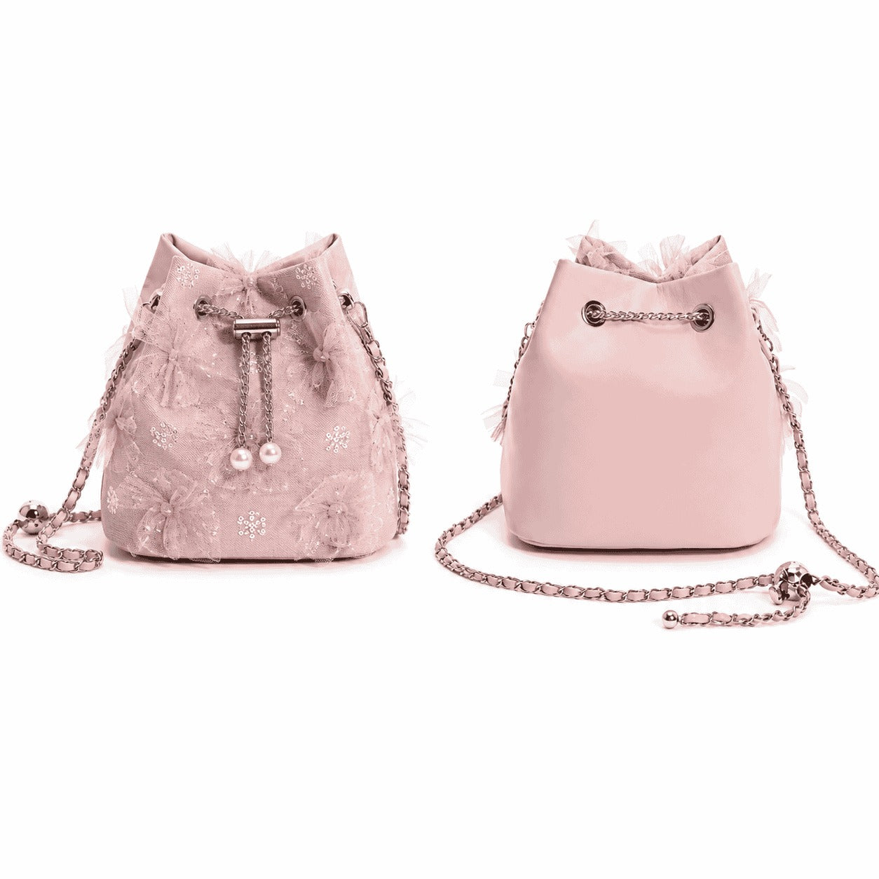 Blush Lace Pearl Bucket Bag