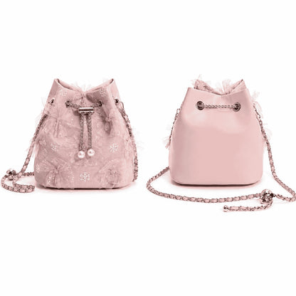 Blush Lace Pearl Bucket Bag
