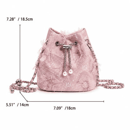 Blush Lace Pearl Bucket Bag
