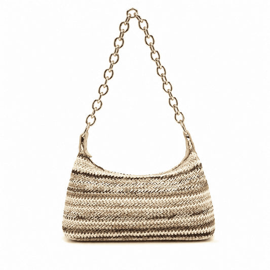 Neutral Woven Chain Shoulder Bag