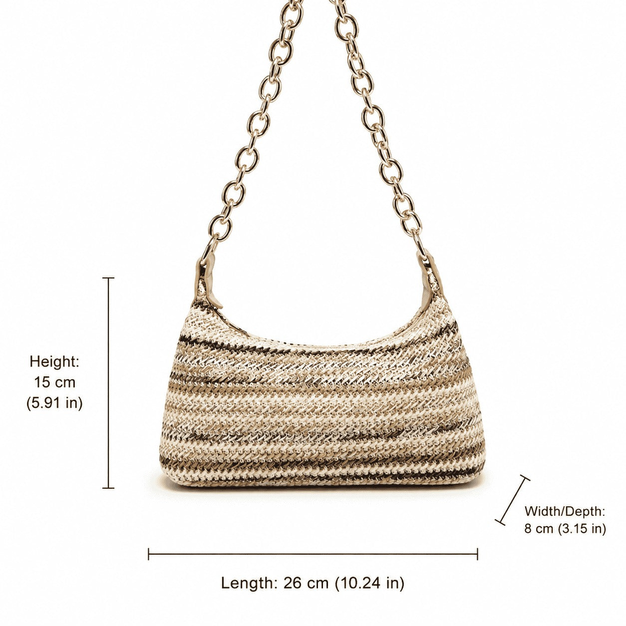 Neutral Woven Chain Shoulder Bag