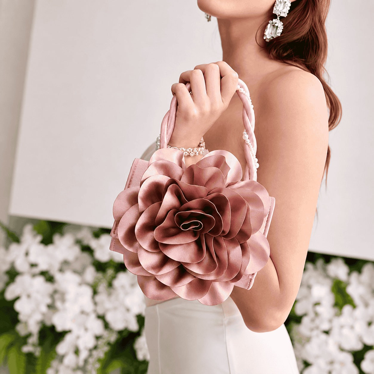 Blush Pink Rose Pearl Handbag