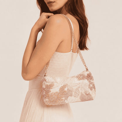 Blush Floral Beaded Shoulder Bag