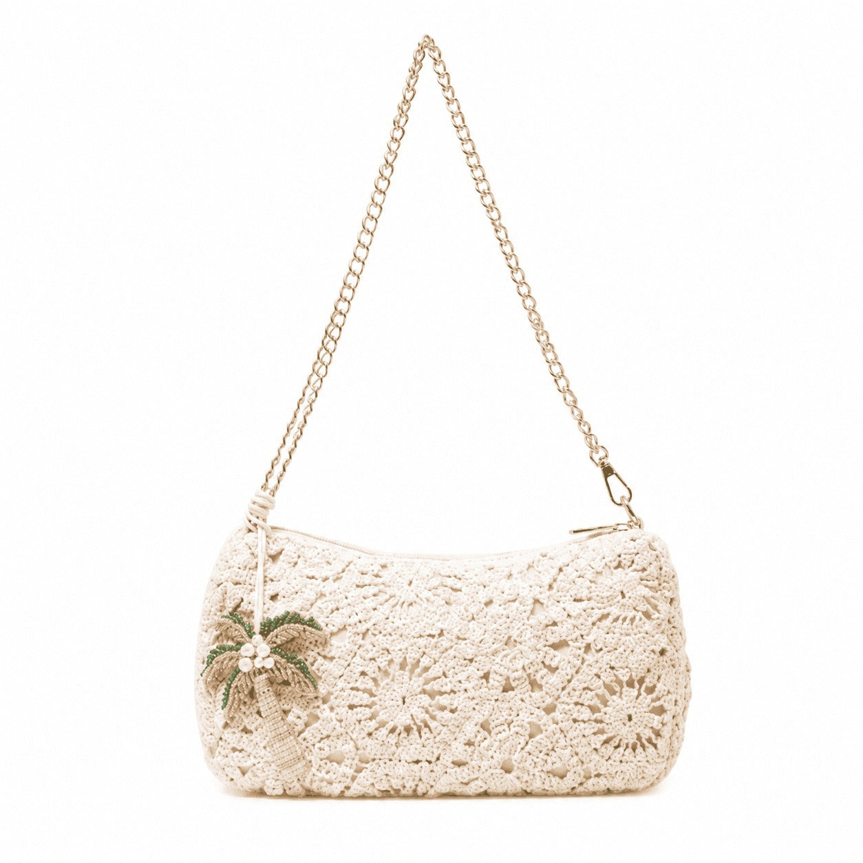 Ivory Crochet Palm Tree Shoulder Bag