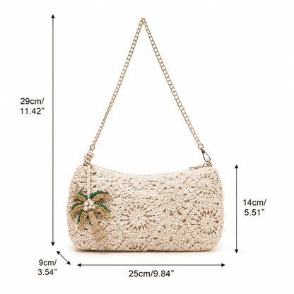 Ivory Crochet Palm Tree Shoulder Bag