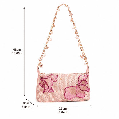 Pink Butterfly Beaded Shoulder Bag