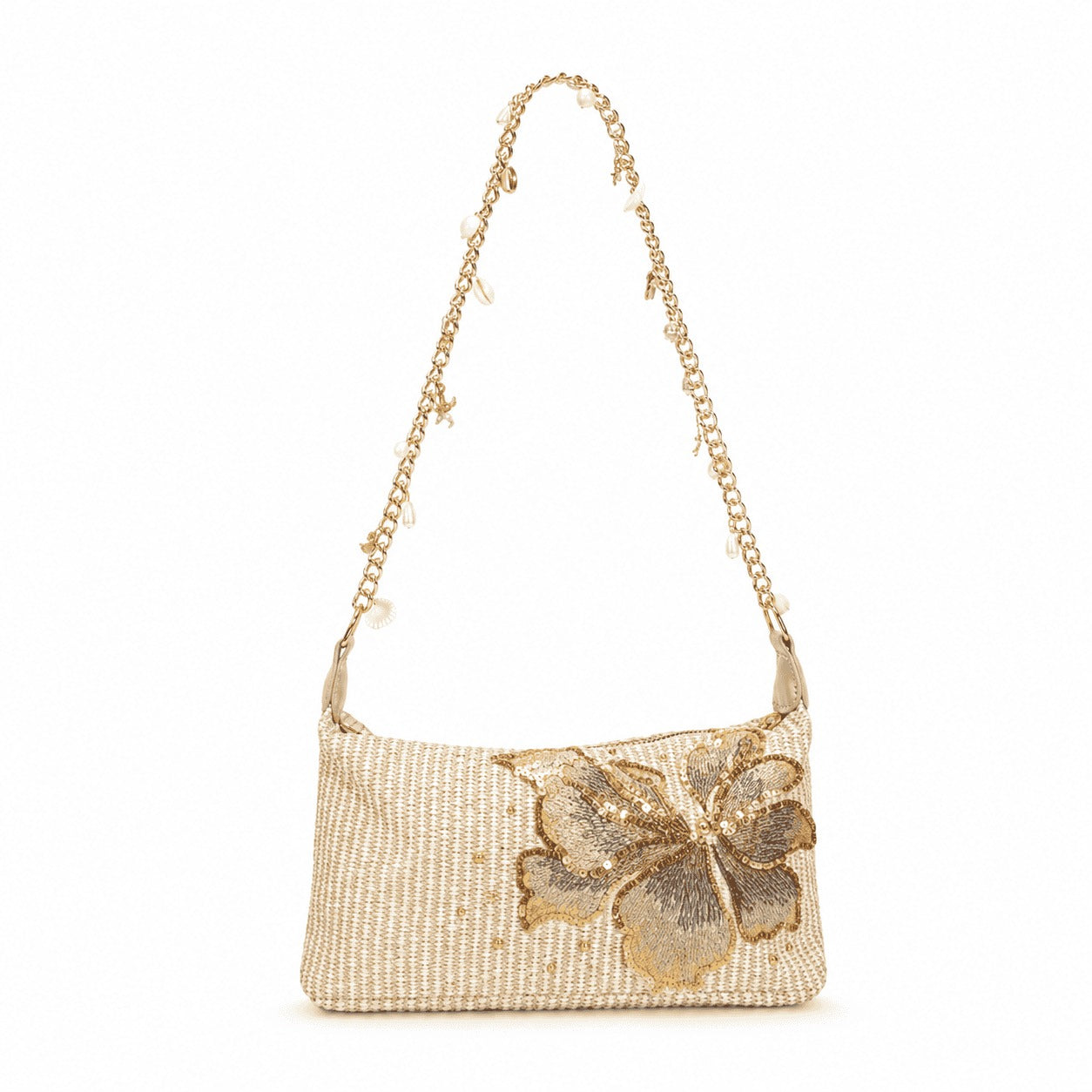 Gold Butterfly Beaded Shoulder Bag