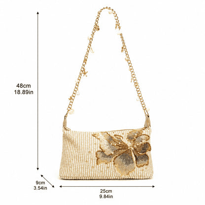 Gold Butterfly Beaded Shoulder Bag