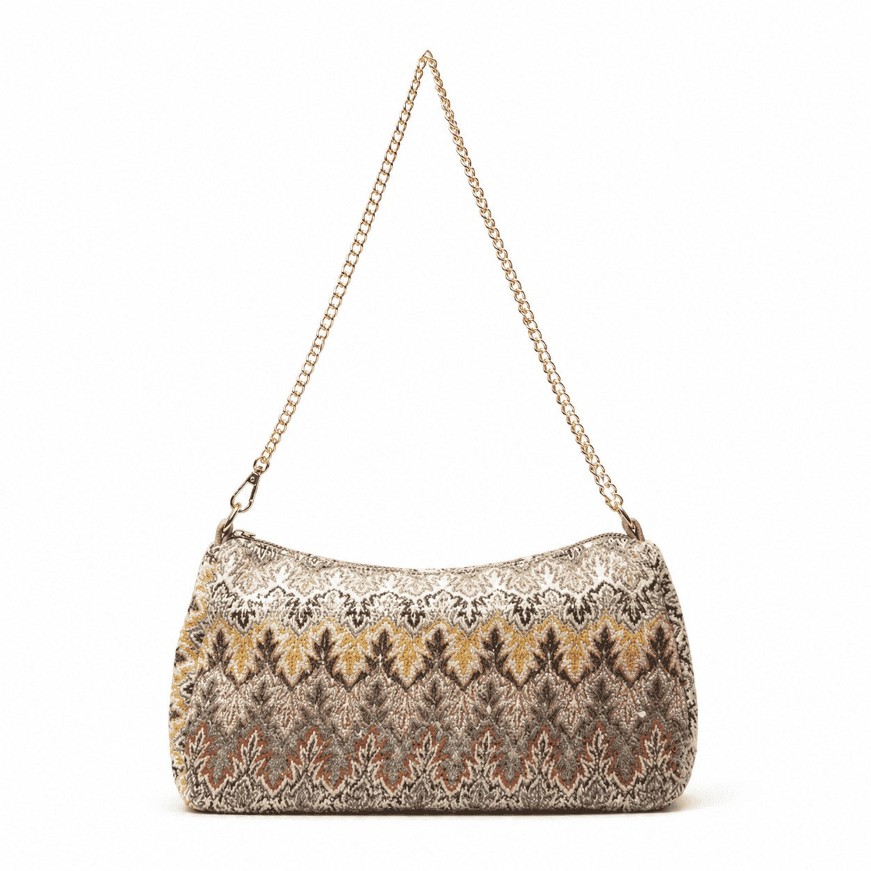 Neutral Jacquard Chain Shoulder Bag