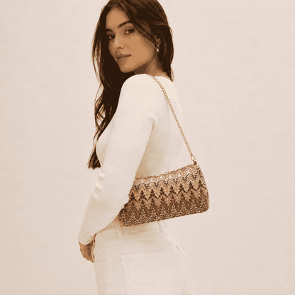 Neutral Jacquard Chain Shoulder Bag