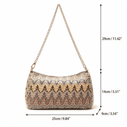 Neutral Jacquard Chain Shoulder Bag
