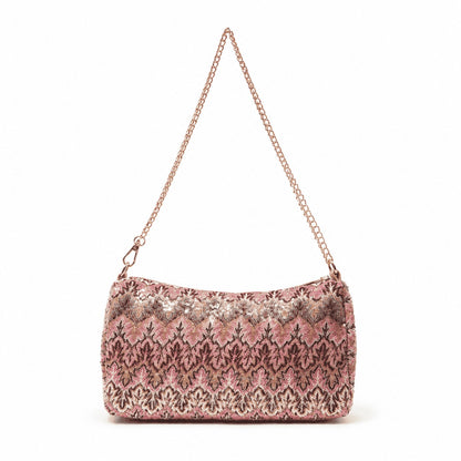 Pink Jacquard Chain Shoulder Bag