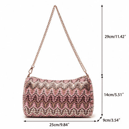 Pink Jacquard Chain Shoulder Bag