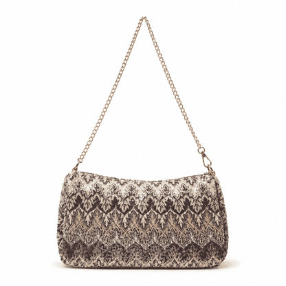 Charcoal Jacquard Chain Shoulder Bag