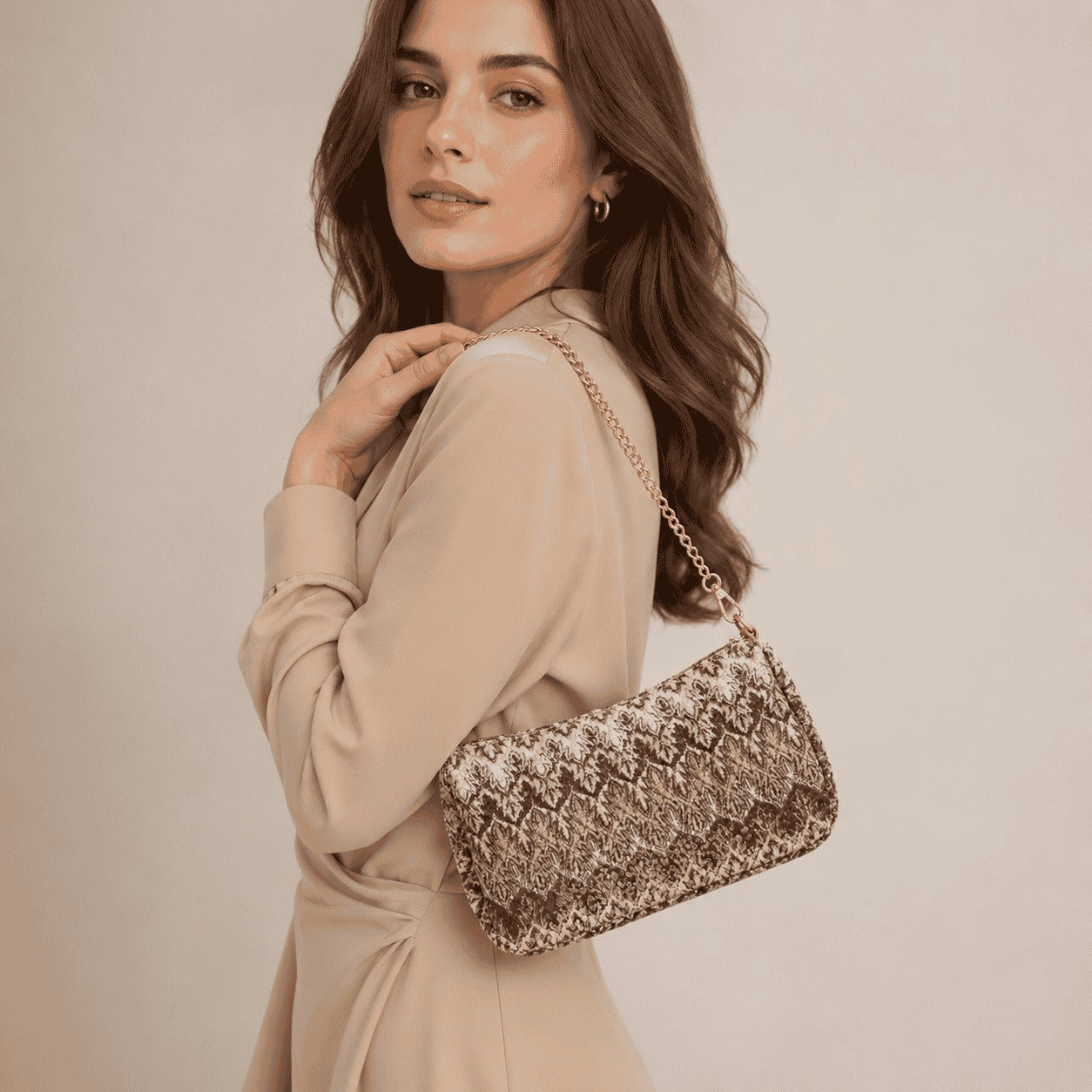 Charcoal Jacquard Chain Shoulder Bag