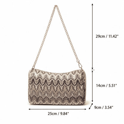 Charcoal Jacquard Chain Shoulder Bag