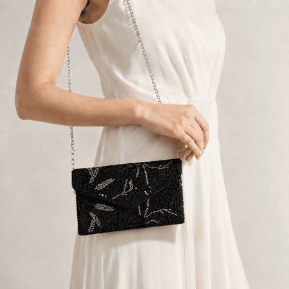 Black Beaded Evening Clutch Bag