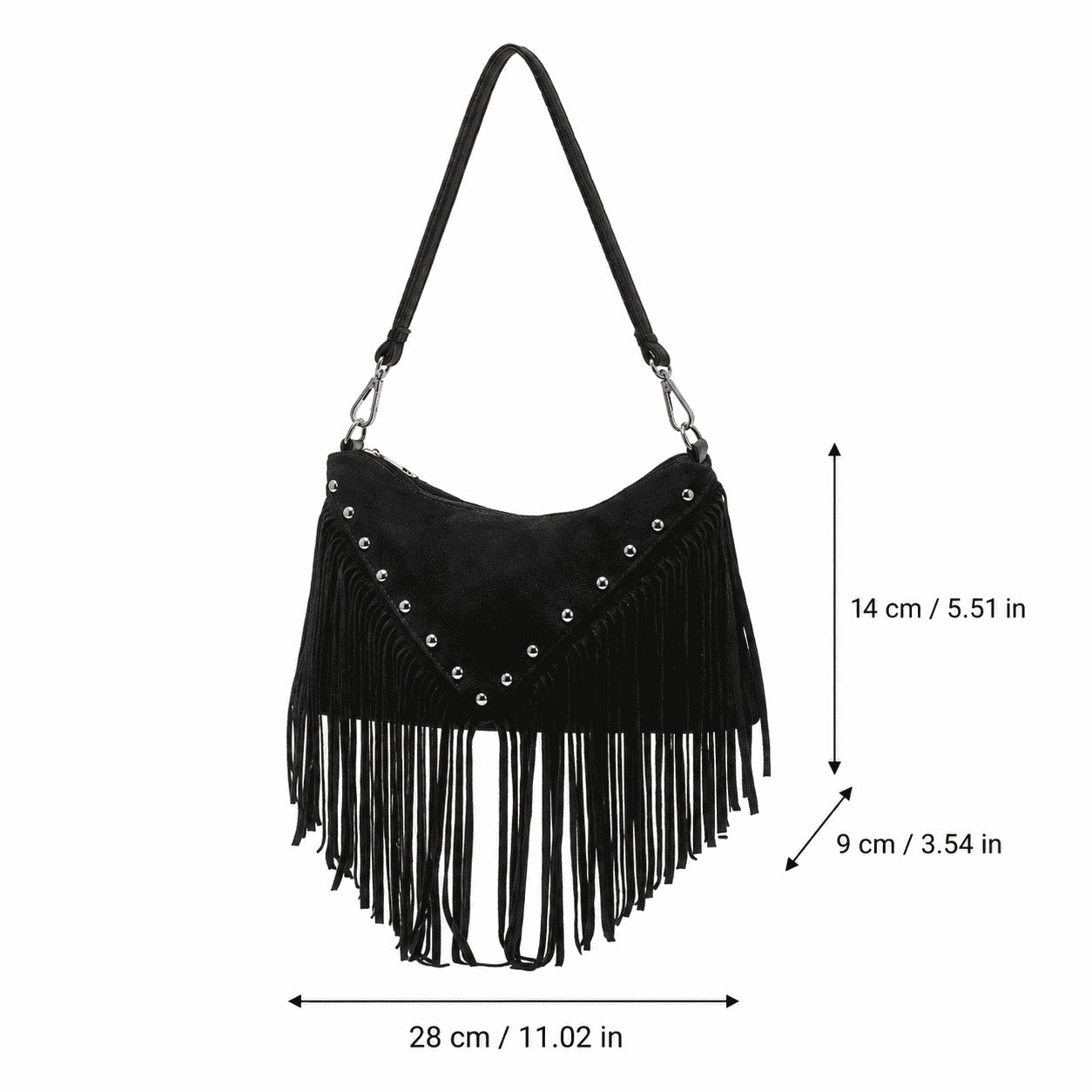 Black Fringe Stud Shoulder Bag