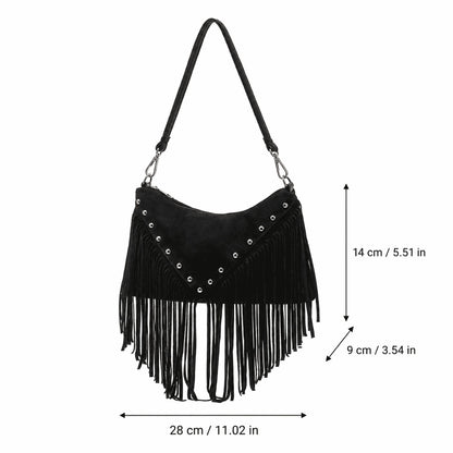 Black Fringe Stud Shoulder Bag